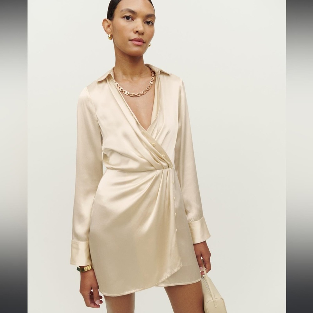 Reformation Alaine Silk Dress in
White